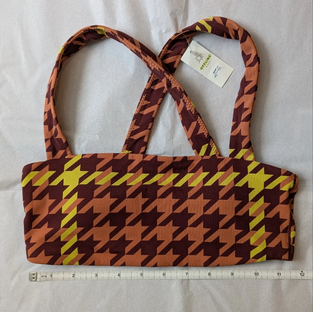 Offline By Aerie Xtra Square Neck Sports Bra Houndstooth Orange Size XS - Picture 2 of 7